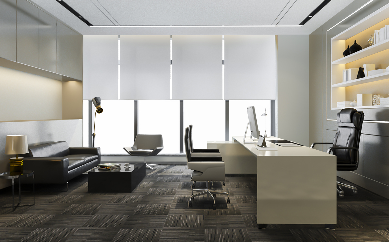 Custom roller blinds in a modern living room - shop high-quality window covering in Vancouver BC, Canada